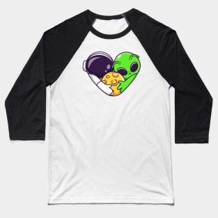 Cute Astronaut And Alien Couple Hug Moon Cartoon Baseball T-Shirt